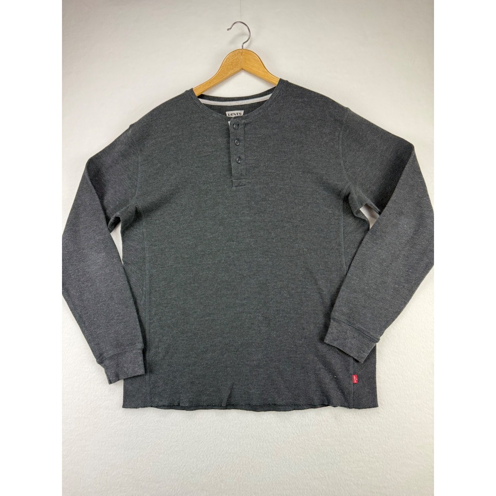 Levi's Henley Shirt Mens XL Long Sleeve Waffle Knit Thermal Charcoal Gray